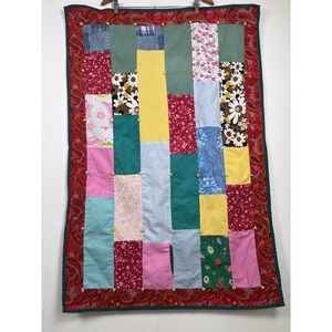 Vintage 70s Handmade Patchwork Doll Toddler Quilt Multicolor 44x30 Hippie